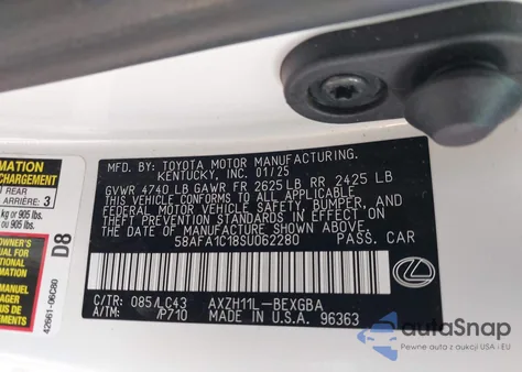 2025 Lexus Es 300H Ultra Luxury from USA, damaged, VIN 58AFA1C18SU062280